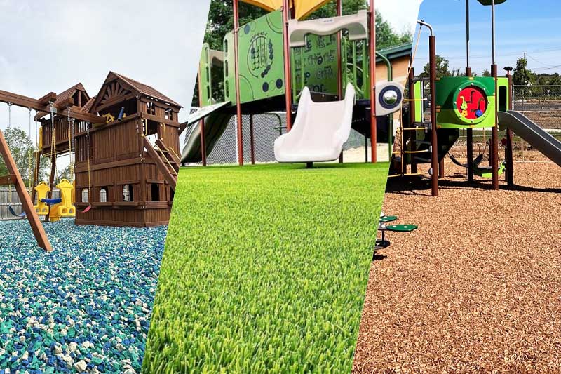 playground turf vs rubber mulch vs wood chips