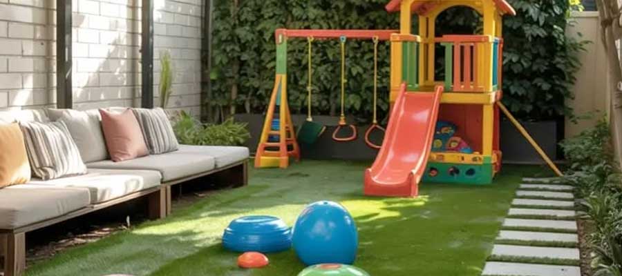 газон для детской площадки на заднем дворе