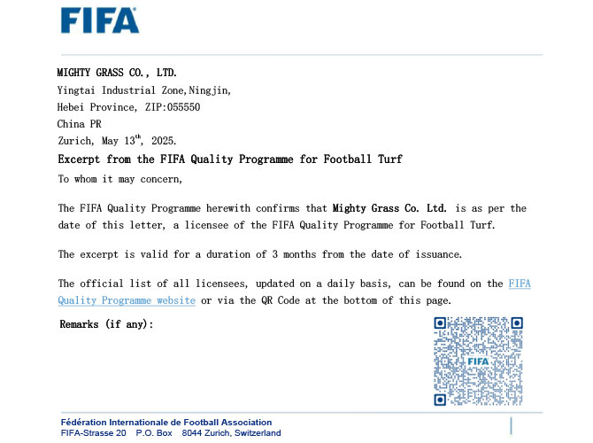 fifa quality football turf certificate